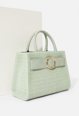 L. Raffia Circle Hardwear Satchel - Mint