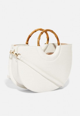 L. Bamboo Handle Tote - White Croc