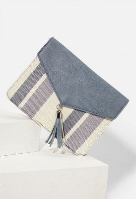 L. Straw Clutch with Tassel - Blue Stripe