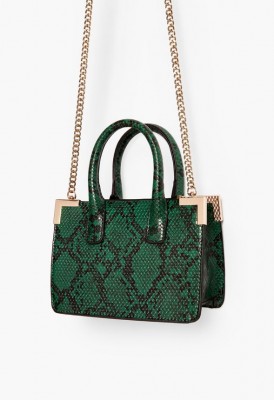 L. Sharp Corner Mini Satchel - Green Snake