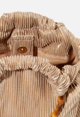 L. Pleated Bamboo Handle Clutch - Light Gold