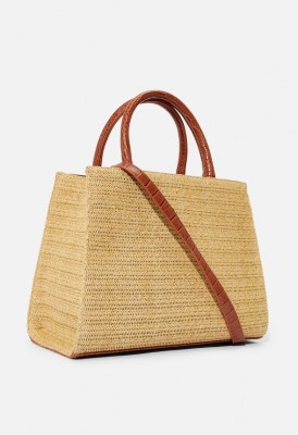 L. Raffia Circle Hardwear Satchel - Cognac Multi