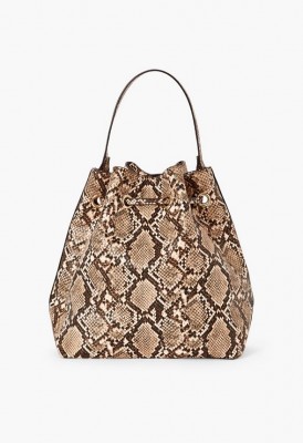 L. Drawstring Bucket Bag - Neutral Snake