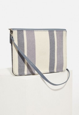 L. Straw Clutch with Tassel - Blue Stripe
