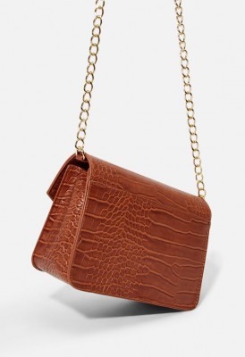 L. Mixed Material Crossbody Bag - Cognac Multi