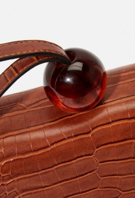 L. Resin Beaded Wristlet Crossbody Bag - Cognac Croc