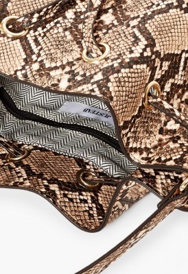 L. Drawstring Bucket Bag - Neutral Snake