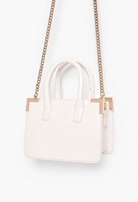 L. Sharp Corner Mini Satchel - White Croc