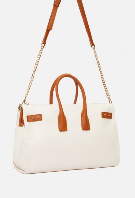 L. Easy Going Weekender Tote - White/Cognac