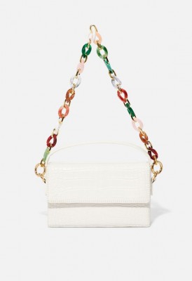 L. Boxy Baguette Crossbody Bag - White Croc